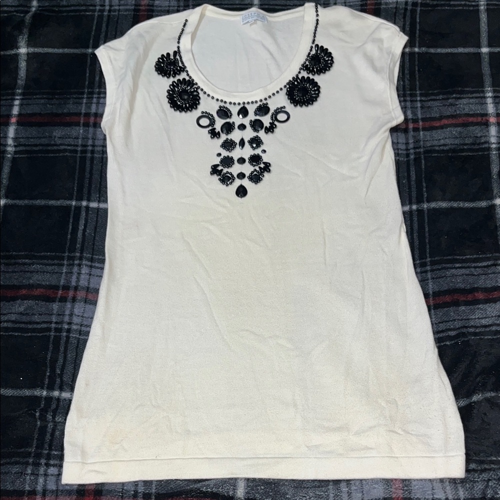 Joseph A Cream Blouse with Black Beaded Embellishments